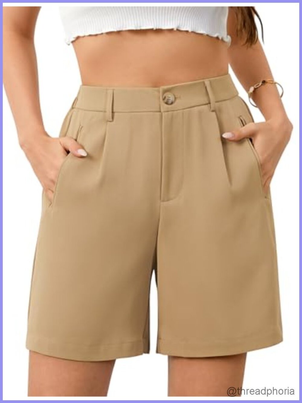 High Waisted Bermuda Wide Leg Tailored Shorts with Pockets